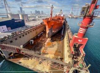 The ADSB floating dock in Mina Zayed is now handling chemical tankers