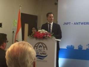 Belgium's deputy prime minister, Alexander de Croo, opening the new JNPT-SPRC training facility