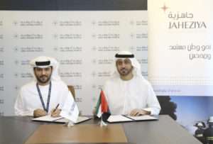 Jaheziya Managing Director, Jamal Mohamed Al Shamsi signing the MOU with his ADP counterpart, Captain Mohamed Al Shamisi