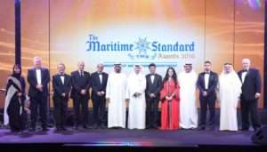 His Highness Sheikh Ahmed bin Saeed Al Maktoum (centre); (from left to right) Noura Al Dhaheri, Abu Dhabi Ports; Ray Girvan, International Bulk Journal & The Maritime Standard; Clive Woodbridge, The Maritime Standard; Eng. Yasser Zaghloul, National Marine Dredging Company; Rajiv Agarwal, Essar Ports; H.E. Shaikh Daij bin Salman Al Khalifa; Rania Ali; Khamis Juma Buamim, Gulf Navigation Holding; Ali Lakhani, Dubai Trading Agency; H.E. Dr. Abdullatif A. Sultan, Organisation of Islamic Shipowners Association; Jim Clancy