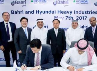 The MOU between HHI and Bahri being signed at the latter's Riyadh headquarters