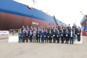 Officials from Bahri and HHI gather to mark the delivery of the VLCC Maharah