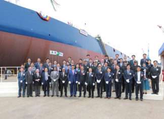 Officials from Bahri and HHI gather to mark the delivery of the VLCC Maharah