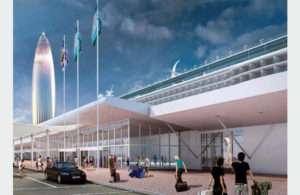 A computer generated image of one of the new cruise terminals planned for Dubai Harbour