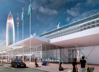 A computer generated image of one of the new cruise terminals planned for Dubai Harbour
