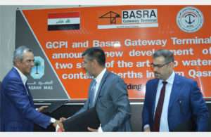 Enrique K. Razon Jr, chairman and president of ICTSI (far left); Chief Riyadh, director, General Company for Ports of Iraq (centre); and Eng. Ali Kh. Khalaf, Basra Mas chief executive, after signing the expansion agreement