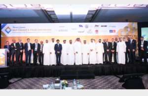 (from left to right) Clive Woodbridge, Editor, The Maritime Standard; Sanjay Mehta, Chairman, S One Capital; Jesper Kjaedegaard, Partner, Mercator International; Jacob Berman, Managing Director, Standard Chartered; Anders Kron Commercial Manager Middle East, Sohar Port and Freezone; Venugopal Venkatesh, CFO, Oman Shipping Company; Ali Shehab, Deputy CEO, Kuwait Oil Tanker Company; Abdulkareem Al Masabi, executive vice president - ports unit, Abu Dhabi Ports; Trevor Pereira, Managing Director, The Maritime Standard; Khamis Juma Buamim, Managing Director & Group CEO, Gulf Navigation Holding; H.E. Dr. Abdullah Salem Alkatheeri, Director General, Federal Transport Authority-Land & Maritime; H.E. Sheikh Talal Al Khaled Al Sabah, CEO, Kuwait Oil Tanker Company; Dr. Ali Obaid Al Yabhouni, Chairman, UAE Shipping Association; Capt. Abdul Wahab Al Diwani, Federal Transport Authority-Land & Maritime; Capt. Mohamed Juma Al Shamisi, CEO, Abu Dhabi Ports; Bora Bariman, Head of Energy & Marine, National Bank of Fujairah; Eng. Yasser Nasr Zaghloul, CEO, National Marine Dredging Company; Chris Peters, CFO, Emirates Ship Investment Company; Vasudev Amonker, Unit Head – Int’l Lending, Burgan Bank Group; Eng. Rashed Al Hebsi, CEO, Tasneef; Marcus Machin, Director, Tufton Oceanic (Middle East) Limited; Thomas Kriwat, CEO, Mercmarine Group of Companies; Ziad Touma, Partner, Fichte Legal Consultants
