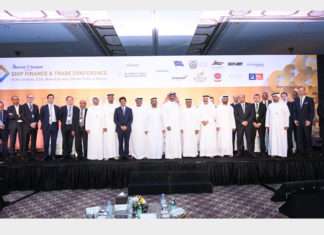 (from left to right) Clive Woodbridge, Editor, The Maritime Standard; Sanjay Mehta, Chairman, S One Capital; Jesper Kjaedegaard, Partner, Mercator International; Jacob Berman, Managing Director, Standard Chartered; Anders Kron Commercial Manager Middle East, Sohar Port and Freezone; Venugopal Venkatesh, CFO, Oman Shipping Company; Ali Shehab, Deputy CEO, Kuwait Oil Tanker Company; Abdulkareem Al Masabi, executive vice president - ports unit, Abu Dhabi Ports; Trevor Pereira, Managing Director, The Maritime Standard; Khamis Juma Buamim, Managing Director & Group CEO, Gulf Navigation Holding; H.E. Dr. Abdullah Salem Alkatheeri, Director General, Federal Transport Authority-Land & Maritime; H.E. Sheikh Talal Al Khaled Al Sabah, CEO, Kuwait Oil Tanker Company; Dr. Ali Obaid Al Yabhouni, Chairman, UAE Shipping Association; Capt. Abdul Wahab Al Diwani, Federal Transport Authority-Land & Maritime; Capt. Mohamed Juma Al Shamisi, CEO, Abu Dhabi Ports; Bora Bariman, Head of Energy & Marine, National Bank of Fujairah; Eng. Yasser Nasr Zaghloul, CEO, National Marine Dredging Company; Chris Peters, CFO, Emirates Ship Investment Company; Vasudev Amonker, Unit Head – Int’l Lending, Burgan Bank Group; Eng. Rashed Al Hebsi, CEO, Tasneef; Marcus Machin, Director, Tufton Oceanic (Middle East) Limited; Thomas Kriwat, CEO, Mercmarine Group of Companies; Ziad Touma, Partner, Fichte Legal Consultants