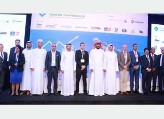 (from left to right) Clive Woodbridge, The Maritime Standard; Ralph Becker, DNV GL; Dr. Ruanthi De Silva; SCM Plus (Pvt) Ltd; Waleed Al Tamimi; Emirates Classification (TASNEEF); Tarik Al Junaidi; Oman Shipping Company; Roger Harfouch, Marlink; Abdullah Bin Damithan, DP World; Chris Peters, Emirates Ship Investment Company; H.E. Sheikh Talal Al Khaled Al Sabah, Kuwait Oil Tanker Company, Ali Shehab, Kuwait Oil Tanker Company; Phillip Tinsley, BIMCO; Gaurav Moolwaney, Standard Chartered; Trevor Pereira, The Maritime Standard; Lakshmi Janarthanan, Drydocks World