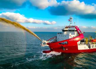 The dredger Shanti Sagar on sea trials prior to its delivery to Adani Ports