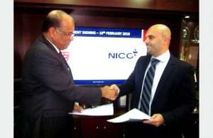 Prakash Kumar, General Manager, Nico International, and Karim Doha, General Manager, Jeumont Electric, Middle East, sign the new sales and service agreement covering the UAE market