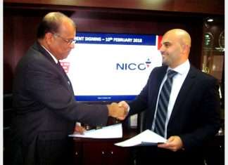 Prakash Kumar, General Manager, Nico International, and Karim Doha, General Manager, Jeumont Electric, Middle East, sign the new sales and service agreement covering the UAE market