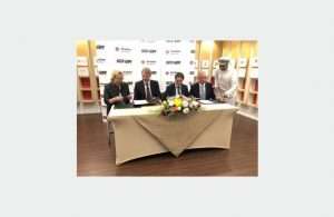 Sigrid Kaag, Dutch Minister of Foreign Affairs, Mark Geilenkirchen, CEO Port of Sohar, Chris Raijmakers, Director Middle East Strukton International and Yvo de Zwart, Operational Manager, Rock International Oman at the MOU signing