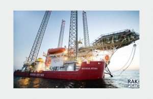 The new lift boat, Aryan, which is going thorough sea trials in Ras Al Khaimah, having been built locally by the Eversendai group.