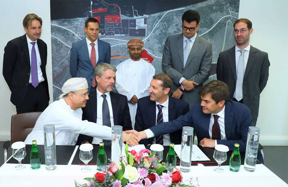 12 Sohar Port and Freezone chief executive, Mark Geilenkirchen; deputy chief executive, Jamal Aziz; area manager of Dredging International, Alberto Mino; and Yves Aertssen, director of the EMW group, at the signing ceremony