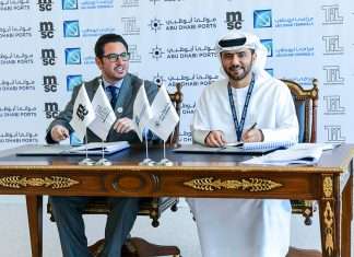 Diego Aponte of MSC and Captain Mohamed Al Shamisi of ADP signing the new 30-year concession agreement