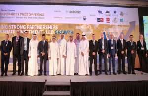 (from left to right) Clive Woodbridge, The Maritime Standard; Capt. Stephen Bligh, DNV GL; Jacob Berman, Standard Chartered; Abdulla bin Damithan, DP World; Trevor Pereira, The Maritime Standard; H.E. Dr. Ali Obaid Al Yabhouni, Ambassador to China; Abdulkareem Al Masabi, Abu Dhabi Ports; H.E. Dr. Abdullah Salem Alkatheeri, FTA; Khamis Juma Buamim, Gulf Navigation Holding; Chris Peters, Emirates Ship Investment Company; Ross Thompson, Abu Dhabi Ports; Bora Bariman, National Bank of Fujairah; Andrew Simmons, Global Marine Transport Capital; Amir Mosadeghi, Islamic P & I Club; Katherine Yakunchenkova, Al Safina Security
