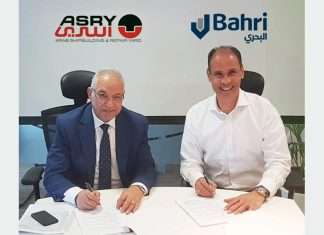Abdel Aziz Sabri, president, Mideast Ship Management, and Andrew Shaw of ASRY sign the framework agreement for the repair of Bahri’s fleet