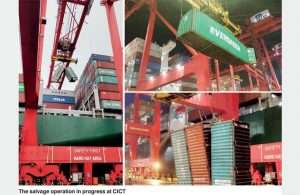 The Theseus was offloaded at Colombo having been hit by a severe storm en route to the port