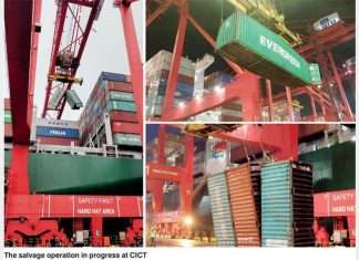 The Theseus was offloaded at Colombo having been hit by a severe storm en route to the port
