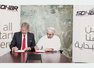 Mark Geilenkirchen, the chief executive of Sohar, signs the agreement with Nakheel representative, general manager, Ali Al Hussaini.