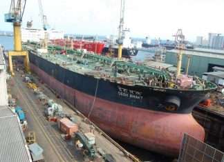 The Indian-owned tanker Desh Bakht at Colombo Dockyard for repair work