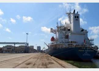 The bulk carrier Penna Suraksha making the maiden call at Cochin’s latest cement terminal