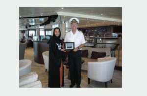NouraRashed Al Dhaheri, Cruise Terminal Manager at Abu Dhabi Ports, welcoming the Captain of Azamara Quest on its maiden call