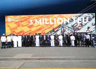 Senior management and guests celebrating the 3million container handled at Hutchison Ports Sohar