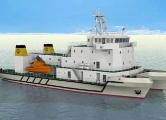 A computer-generated image of the new pilot station craft being built for Iraq at Colombo Dockyard