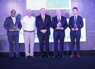 Gulftainer Peter Richards together with representatives of ES, KMTC, RHS and MCL at an event to mark the successful inauguration of the SPOT operation