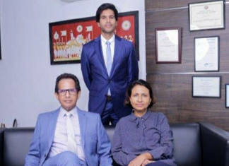 Saliya and Charmaine Senanayake with Ananda Senanayake (standing)