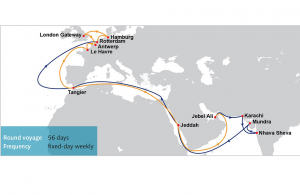 Diagram showing new IP2 route being launched by OOCL this June