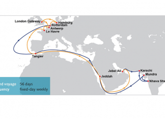 Diagram showing new IP2 route being launched by OOCL this June