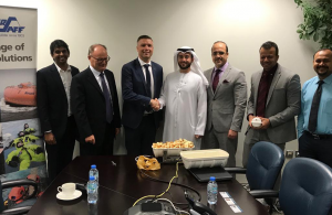 From left: George Yohannan, Bjarne Kolbo Nielsen and Kevin Momme from Viking Life-Saving Equipment. Middle to right: Yousef Humaid Saleh, Mashood Dar, Gaurav Ravi Chaudhary and Abubacker Sitheik from ADNOC Logistics & Services.