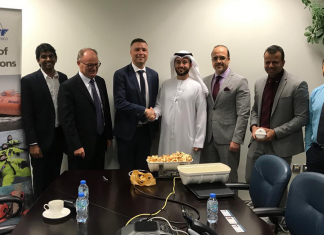 From left: George Yohannan, Bjarne Kolbo Nielsen and Kevin Momme from Viking Life-Saving Equipment. Middle to right: Yousef Humaid Saleh, Mashood Dar, Gaurav Ravi Chaudhary and Abubacker Sitheik from ADNOC Logistics & Services.