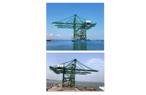 The three new quayside container cranes arriving at BMCT