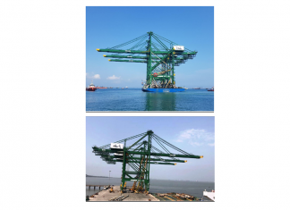 The three new quayside container cranes arriving at BMCT
