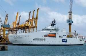 KDDI Cable Infinity alongside at Colombo Dockyard prior to its delivery