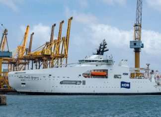 KDDI Cable Infinity alongside at Colombo Dockyard prior to its delivery