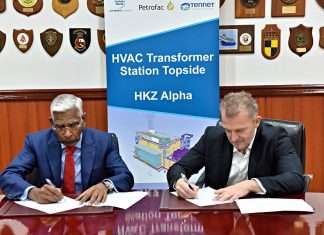 Murugan Pitchai, Managing Director Petrofac and Capt. Rado Antolovic, CEO and Managing Director of DP World’s Maritime Services Division, signing the HVAC topside construction agreement