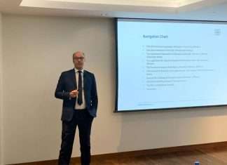 Gordon Blanke giving a talk to start Dubai Arbitration Week