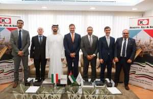 Shams Al Dhaheri, group managing director of Ali & Sons, together with executives from Rosetti Group