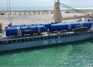 The SAL heavylift vessel Lone arriving at Duqm port