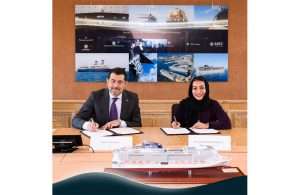Noura Rashid Al Dhaheri, Abu Dhabi Ports Cruise Business Director, signing the new agreement with MSC Cruises’ CEO, Gianni Onorato