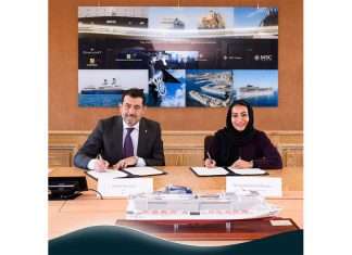 Noura Rashid Al Dhaheri, Abu Dhabi Ports Cruise Business Director, signing the new agreement with MSC Cruises’ CEO, Gianni Onorato