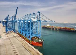 The five new cranes being delivered to Abu Dhabi Terminals