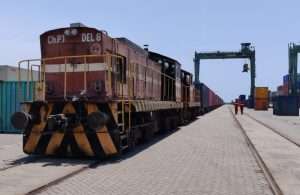 A container train at PSA Chennai after arriving from Hyderabad