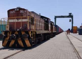 A container train at PSA Chennai after arriving from Hyderabad