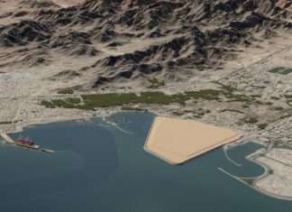 Computer enhanced image showing the site of the new Dibba Bulk Terminal in Fujairah